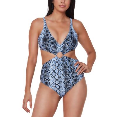 Bar III Women's Printed Ring Monokini One Piece Swimsuit Blue Size Medium