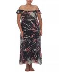 Raviya Women's Tie Dye Off The Shoulder Maxi Dress Cover Up Swimsuit Black Size 3X