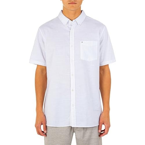 Hurley mens One and Only Textured Short Sleeve Up Button Down Shirt, White, Medium US