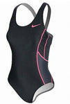 Nike Women's Triathlon Fast Back Tank Swimsuit, Black with Pink Trim (Medium)