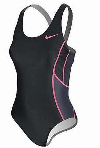 Nike Women's Triathlon Fast Back Tank Swimsuit, Black with Pink Trim (Medium)