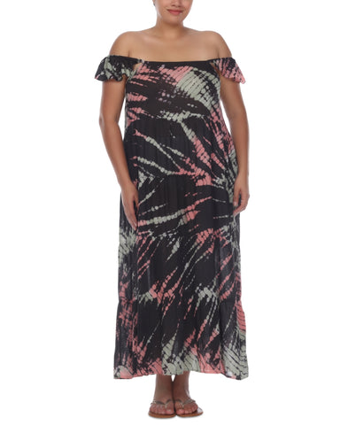 Raviya Plus Size Tie-Dye Off-the-Shoulder Maxi Dress Cover-up Women's Swimsuit