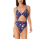 California Waves Juniors' Splatter-Star Knotted-Front Cut-Out One-Piece Swimsuit, Created for Macy's Women's Swimsuit