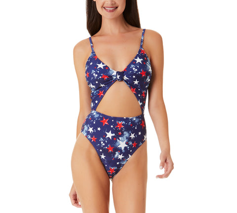 California Waves Juniors' Splatter-Star Knotted-Front Cut-Out One-Piece Swimsuit, Created for Macy's Women's Swimsuit