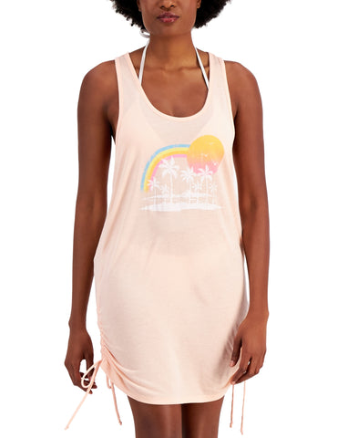 Miken Juniors' Graphic-Print Side-Shirred Cover-up Dress, Created for Macy's Women's Swimsuit