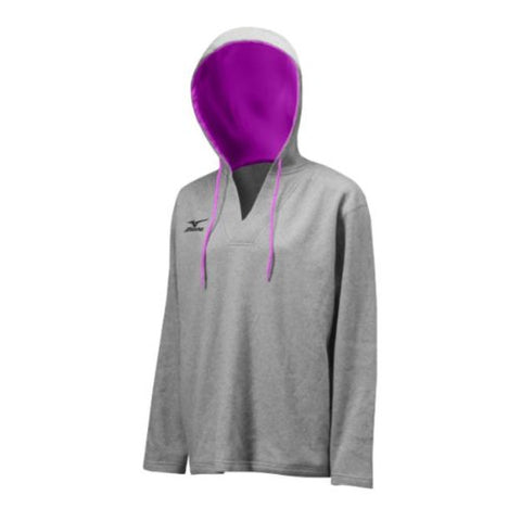 Mizuno Women's Fleece Pullover Hoody, Grey/Purple, X-Small