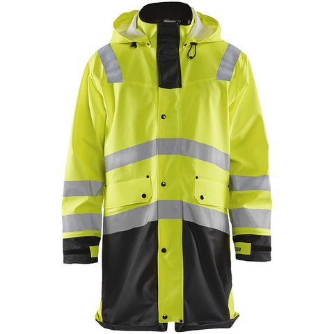 Blaklader Working Windproof Watertight Reflective Safe Warm Vis Rain Coat, Yellow Hi-Viz/Black