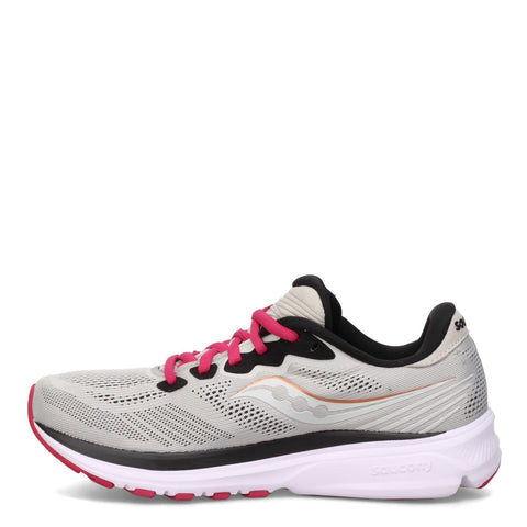 Saucony Women's Ride 14 Running Shoe, Fog/Cherry, 9 Wide