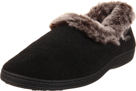 Acorn Womens Faux Chinchilla Collar Slipper, Black, 8-9 Wide