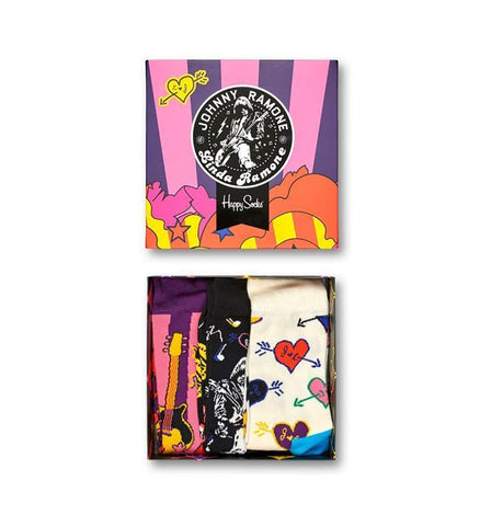 Happy Socks x Linda and Johnny Ramone Gift Box Set (3 Pairs) (Pink/Purple Multi, US Women's Shoe Size 5.5-9.5)