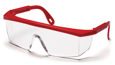Pyramex Integra Safety Eyewear, Clear Lens With Red Frame