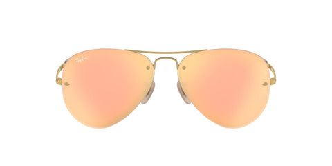 Ray-Ban RB3449 Aviator Sunglasses, Gold/Light Brown Mirror Pink, 59 mm