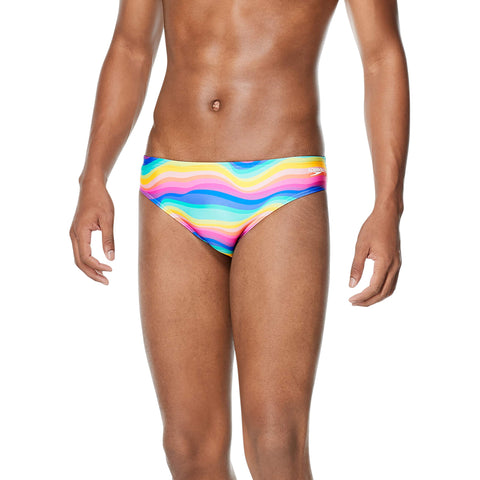 Speedo Men's Standard Swimsuit Brief Endurance+ The One, Rainbow Wave, 26