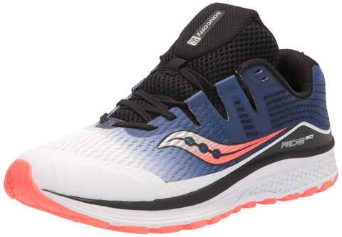 Saucony Boy's Ride ISO Sneaker, White/Blue/Vizi red, 2.5