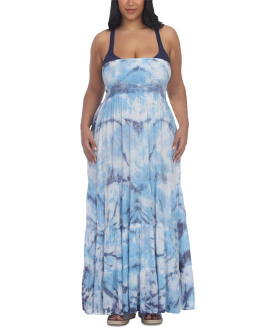 Raviya Plus Size Strapless Tiered Tie-Dyed Maxi Dress Cover-up Women's Swimsuit