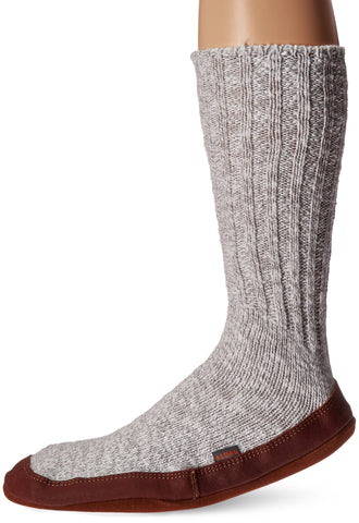 Acorn Unisex-Adult Original Slipper Sock, Flexible Cloud Cushion Footbed with a Mid-Calf Sock and Suede Sole, Light Grey Cotton Twist, X-Small