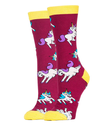 Oooh Yeah Women's Jyinstyle Sock It Up Funny Print Crew Socks-Unicorn War