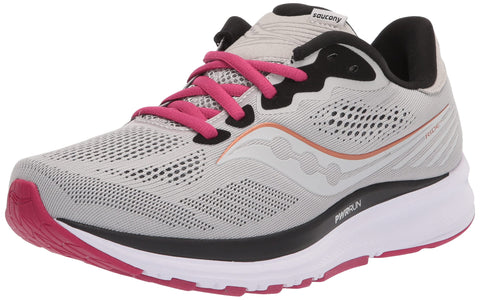 Saucony Women's Ride 14 Running Shoe, Fog/Cherry, 9.5 Wide