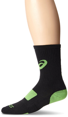 Asics Stripe Crew Socks, Black/Neon Green, Small