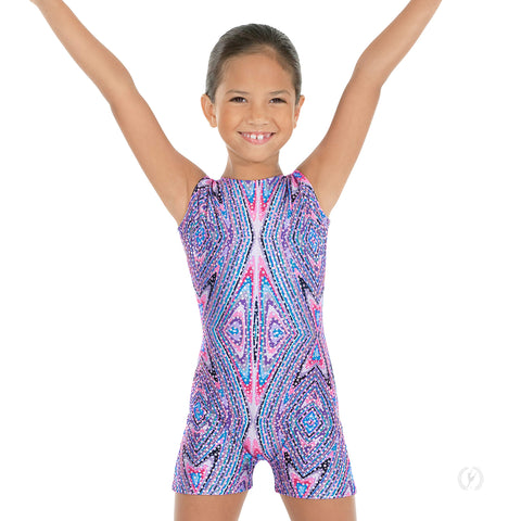 Eurotard Child Metallic Kaleidoscope Print Gym Leotard (Med 8-10, Magenta)