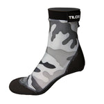 Tilos Sport Skin Socks for Adults and Kids, Protect Against Hot Sand & Sunburn for Water Sports & Beach Activities (Gray Camo, L - Size 10-11)